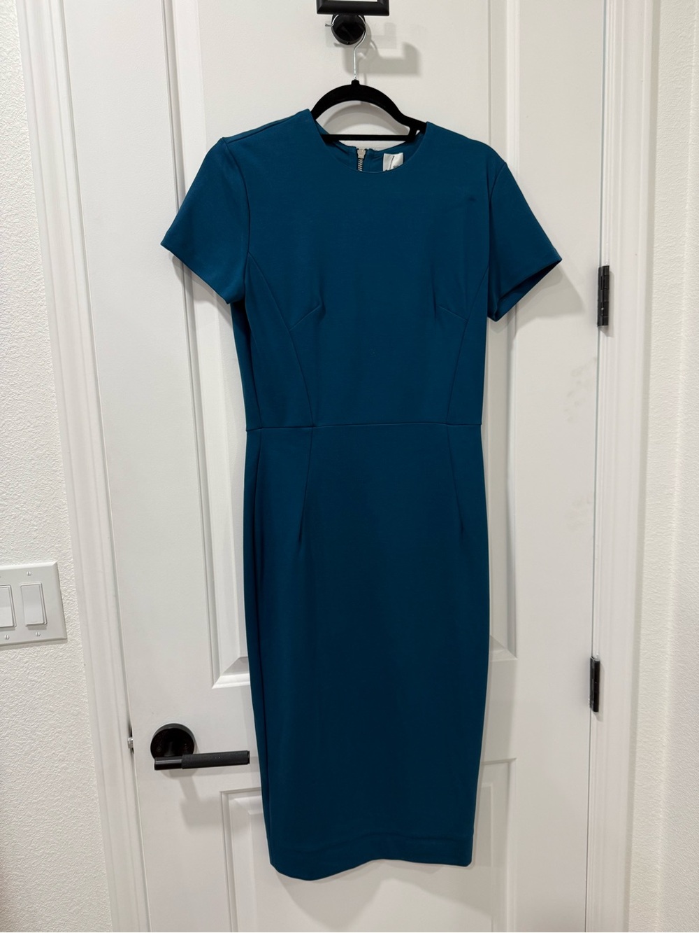 Elegant Teal Midi Sheath Dress - Women's Modern Work Dress